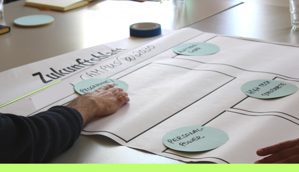 Menschen im Austausch über neue Arbeitsmethoden – Weiterbildung und Corporate Learning im Wandel bei innospring.